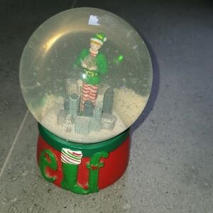 Festive Elf Snow Globe with Red and Green Base